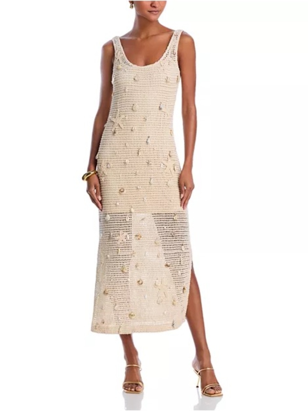 Crochet Seashell-Embellished Maxi Dress - Cream
